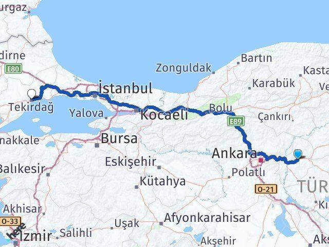 Kırıkkale Balışeyh Tekirdağ Arası Kaç Km - Yol Haritası