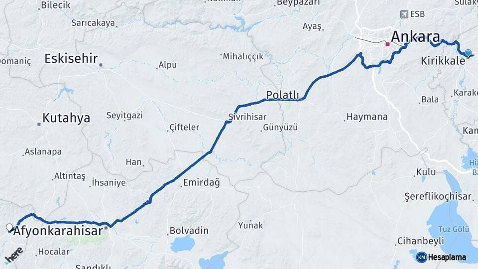 Kırıkkale Banaz Uşak Arası Kaç Km - Yol Haritası