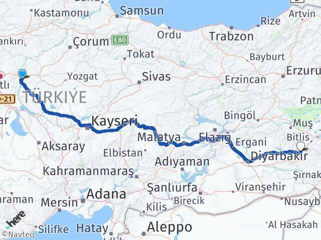Kırıkkale Baykan Siirt Arası Kaç Km - Yol Haritası