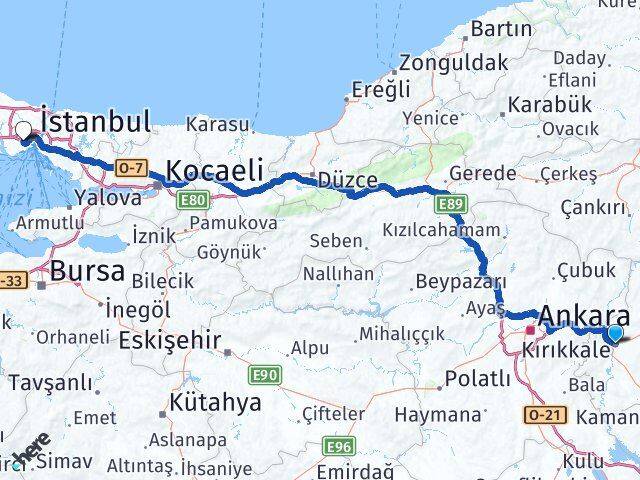 Kırıkkale Bayrampaşa İstanbul Arası Kaç Km - Yol Haritası