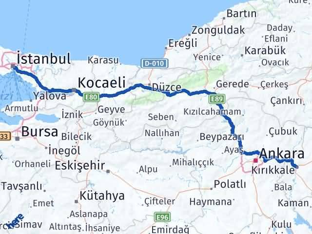 Kırıkkale Beşiktaş İstanbul Arası Kaç Km - Yol Haritası