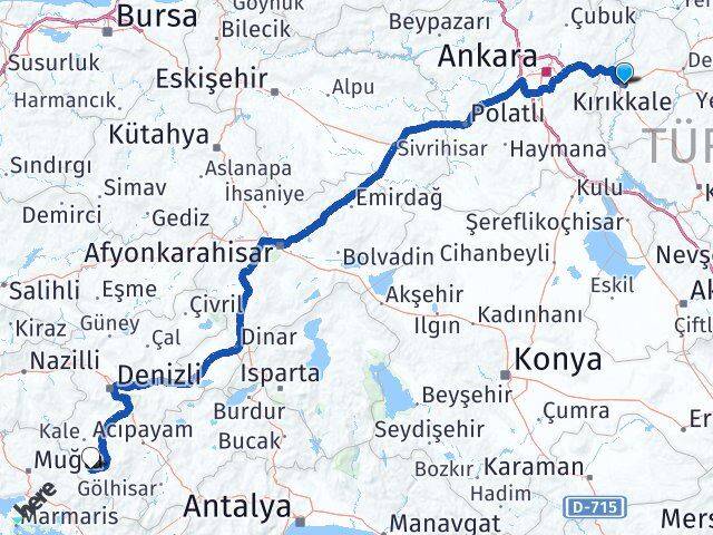 Kırıkkale Beyağaç Denizli Arası Kaç Km - Yol Haritası
