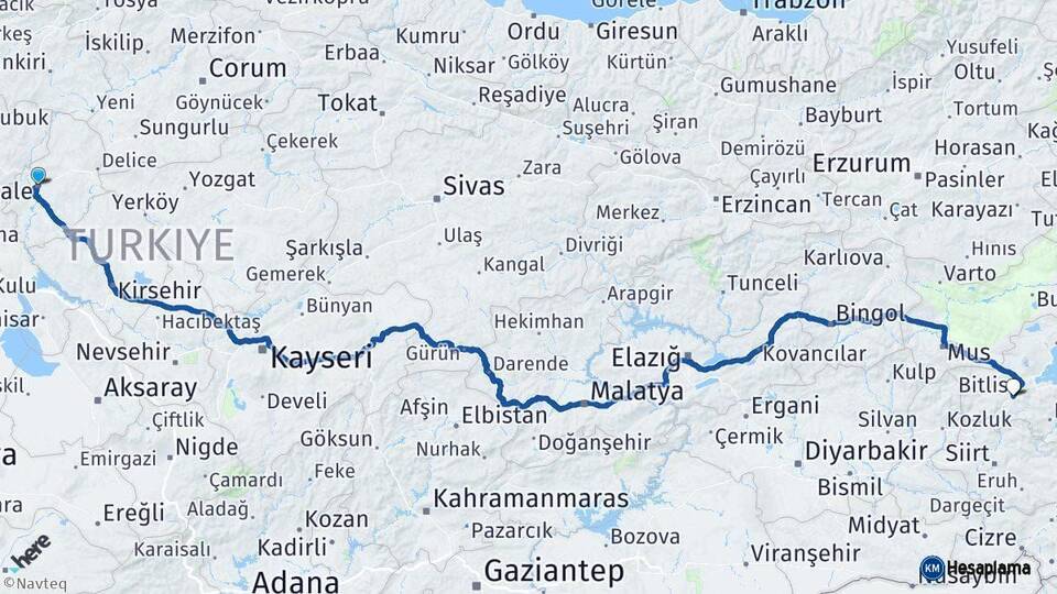 Kırıkkale Bitlis Arası Kaç Km - Yol Haritası