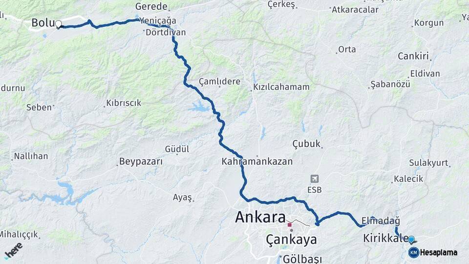 Kırıkkale Bolu Arası Kaç Km - Yol Haritası