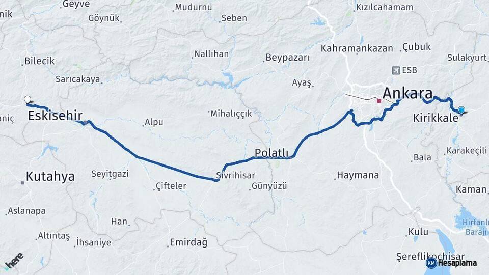 Kırıkkale Bozüyük Bilecik Arası Kaç Km - Yol Haritası