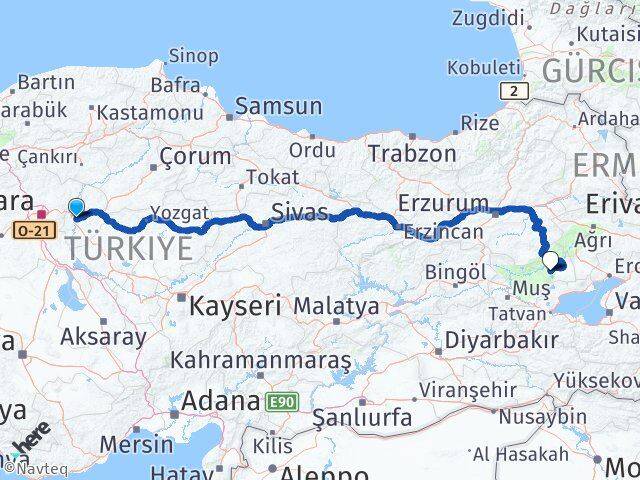 Kırıkkale Bulanık Muş Arası Kaç Km - Yol Haritası