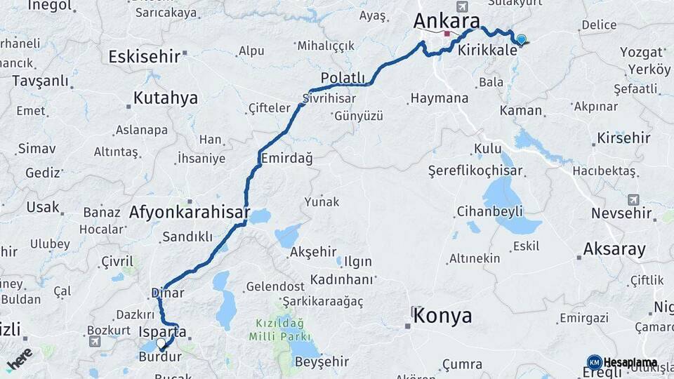 Kırıkkale Burdur Arası Kaç Km - Yol Haritası