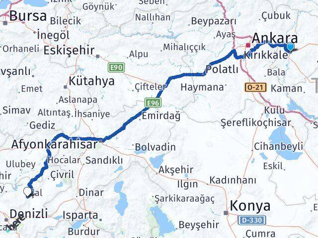 Kırıkkale Çal Denizli Arası Kaç Km - Yol Haritası