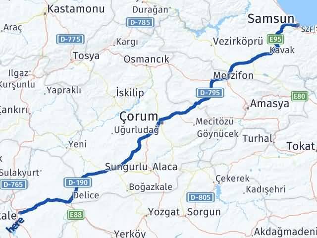 Kırıkkale Canik Samsun Arası Kaç Km - Yol Haritası