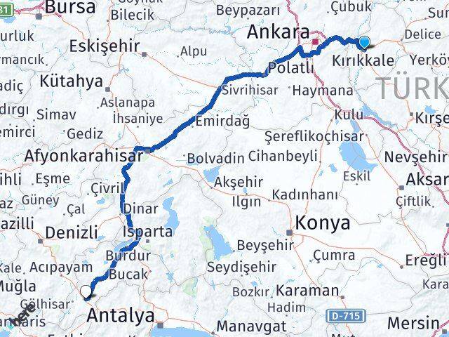 Kırıkkale Çavdır Burdur Arası Kaç Km - Yol Haritası