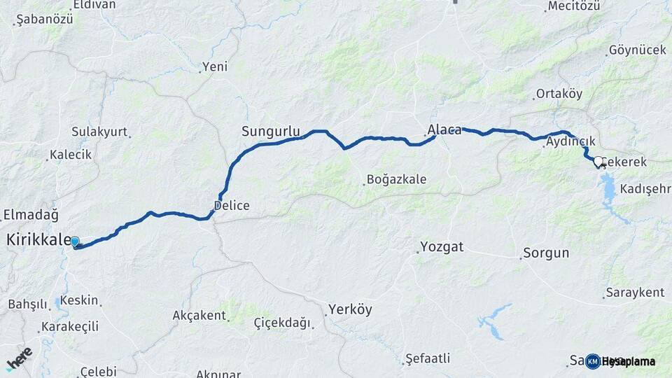 Kırıkkale Çekerek Yozgat Arası Kaç Km - Yol Haritası