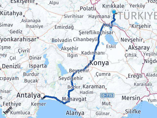 Kırıkkale Çelebi Antalya Arası Kaç Km - Yol Haritası