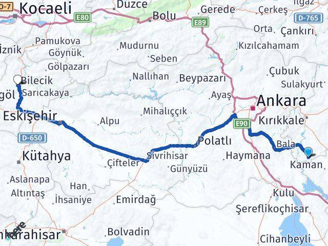 Kırıkkale Çelebi Bilecik Arası Kaç Km - Yol Haritası