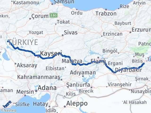 Kırıkkale Çelebi Bitlis Arası Kaç Km - Yol Haritası