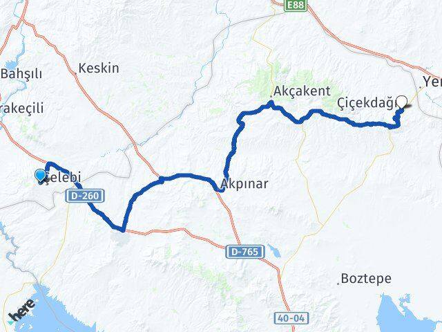 Kırıkkale Çelebi Çiçekdağı Kırşehir Arası Kaç Km - Yol Haritası