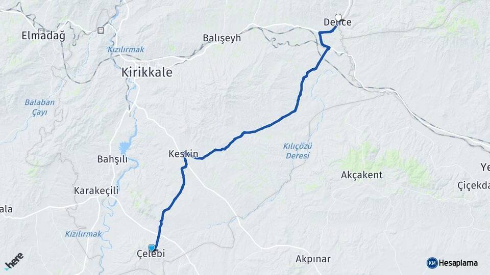 Kırıkkale Çelebi Delice Arası Kaç Km - Yol Haritası