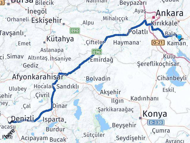 Kırıkkale Çelebi Denizli Arası Kaç Km - Yol Haritası