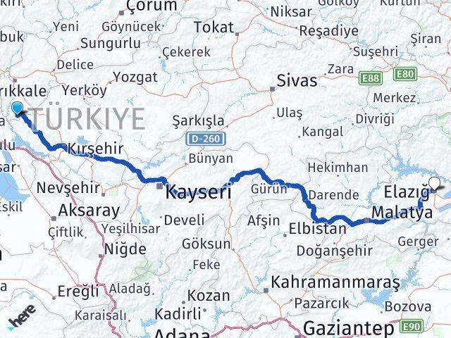 Kırıkkale Çelebi Elazığ Arası Kaç Km - Yol Haritası