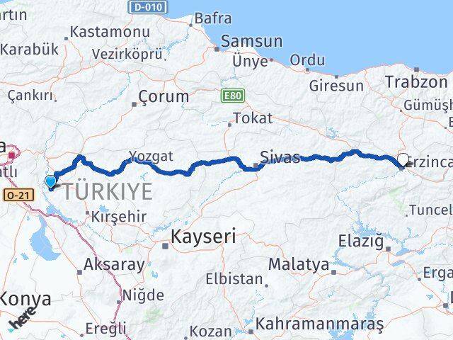 Kırıkkale Çelebi Erzincan Arası Kaç Km - Yol Haritası