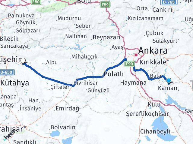 Kırıkkale Çelebi Eskişehir Arası Kaç Km - Yol Haritası