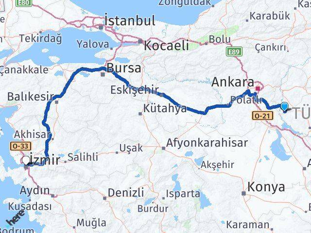 Kırıkkale Çelebi İzmir Arası Kaç Km - Yol Haritası
