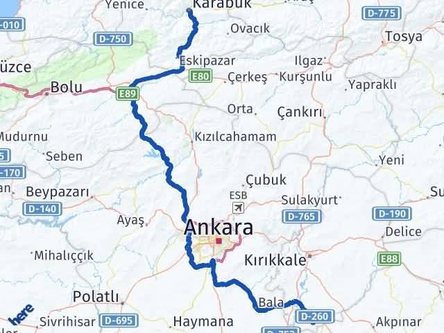 Kırıkkale Çelebi Karabük Arası Kaç Km - Yol Haritası