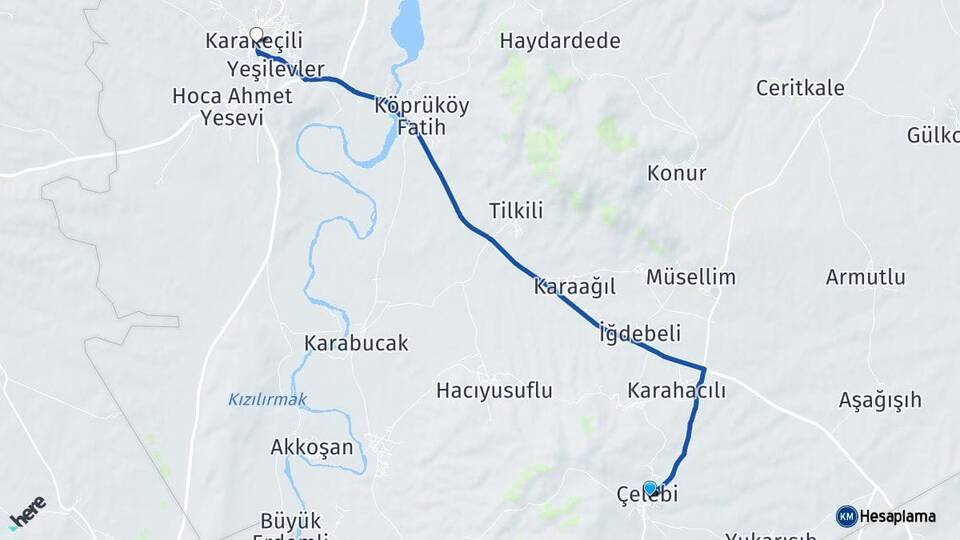 Kırıkkale Çelebi Karakeçili Arası Kaç Km - Yol Haritası