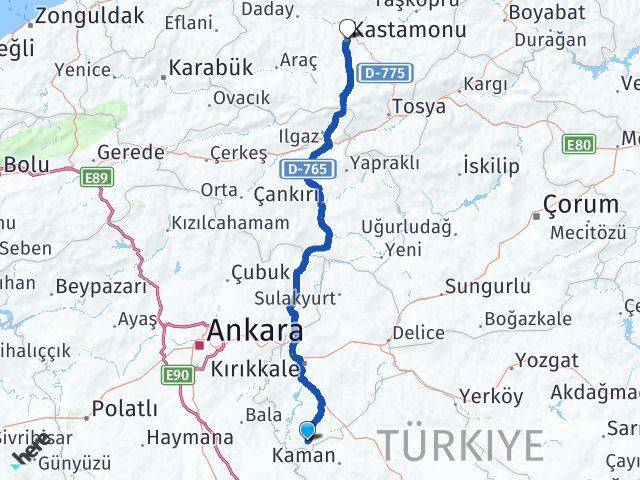 Kırıkkale Çelebi Kastamonu Arası Kaç Km - Yol Haritası