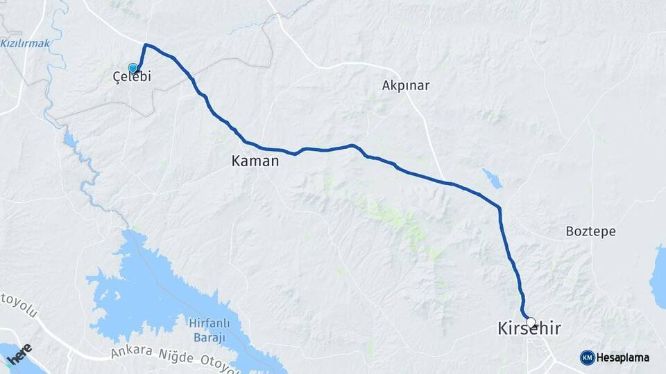 Kırıkkale Çelebi Kırşehir Arası Kaç Km - Yol Haritası