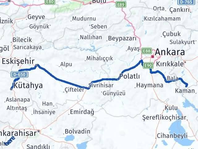 Kırıkkale Çelebi Kütahya Arası Kaç Km - Yol Haritası
