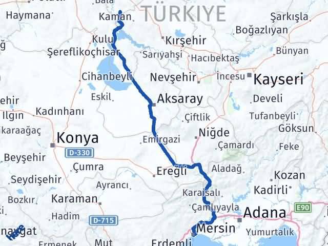 Kırıkkale Çelebi Mersin Arası Kaç Km - Yol Haritası