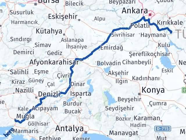 Kırıkkale Çelebi Muğla Arası Kaç Km - Yol Haritası