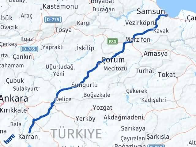 Kırıkkale Çelebi Samsun Arası Kaç Km - Yol Haritası