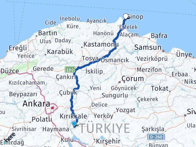 Kırıkkale Çelebi Sinop Arası Kaç Km - Yol Haritası