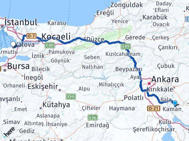 Kırıkkale Çelebi Yalova Arası Kaç Km - Yol Haritası