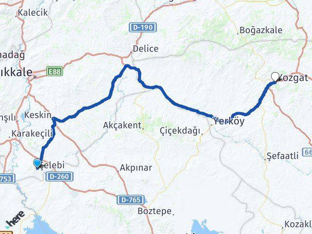 Kırıkkale Çelebi Yozgat Arası Kaç Km - Yol Haritası