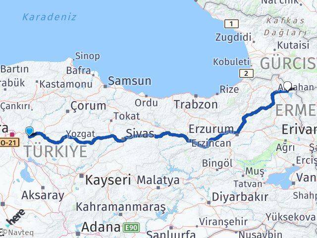 Kırıkkale Çıldır Ardahan Arası Kaç Km - Yol Haritası