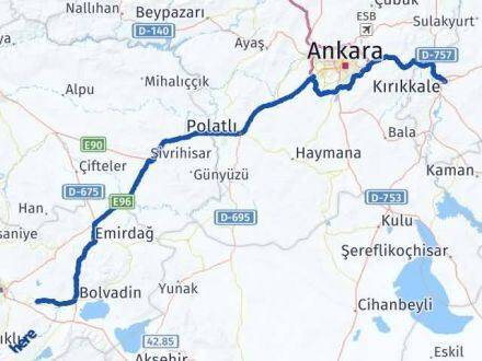 Kırıkkale Çobanlar Afyonkarahisar Arası Kaç Km - Yol Haritası