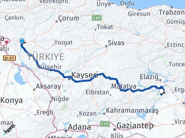 Kırıkkale Çüngüş Diyarbakır Arası Kaç Km - Yol Haritası