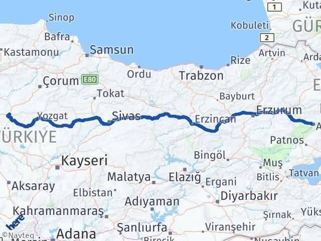 Kırıkkale Delice Ağrı Arası Kaç Km - Yol Haritası
