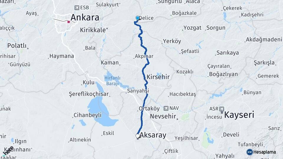 Kırıkkale Delice Aksaray Arası Kaç Km - Yol Haritası