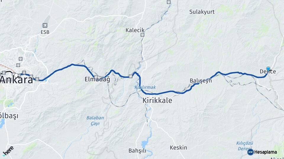 Kırıkkale Delice Ankara Arası Kaç Km - Yol Haritası