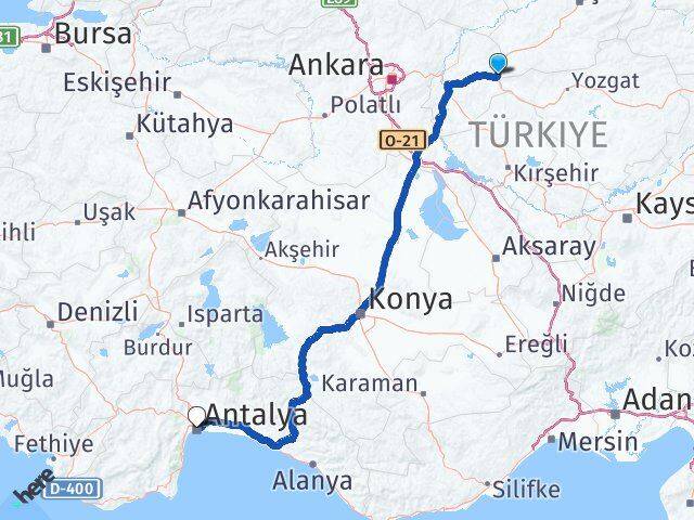 Kırıkkale Delice Antalya Arası Kaç Km - Yol Haritası