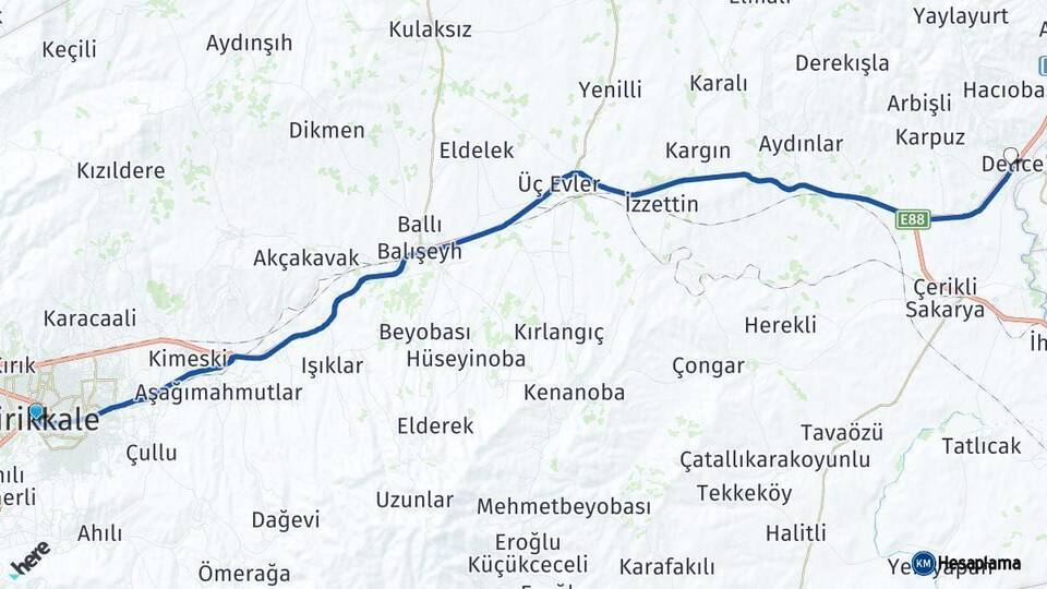 Kırıkkale Delice Arası Kaç Km - Yol Haritası