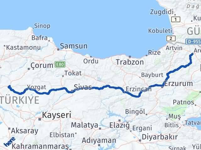 Kırıkkale Delice Ardahan Arası Kaç Km - Yol Haritası
