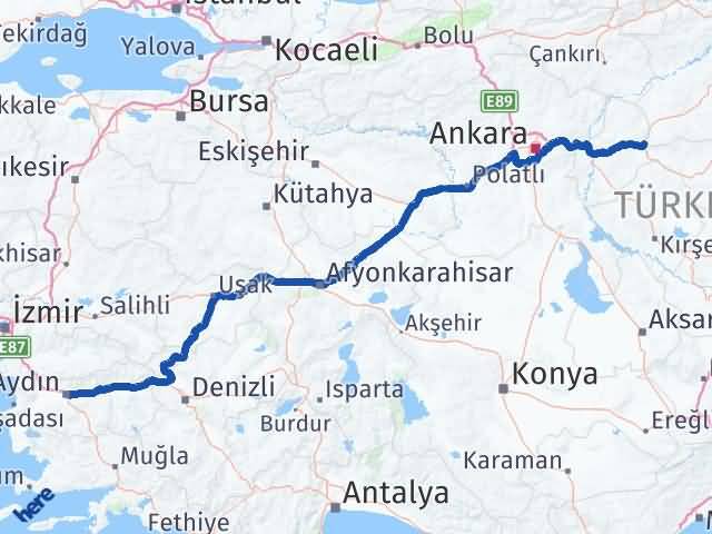 Kırıkkale Delice Aydın Arası Kaç Km - Yol Haritası