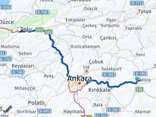 Kırıkkale Delice Bolu Arası Kaç Km - Yol Haritası