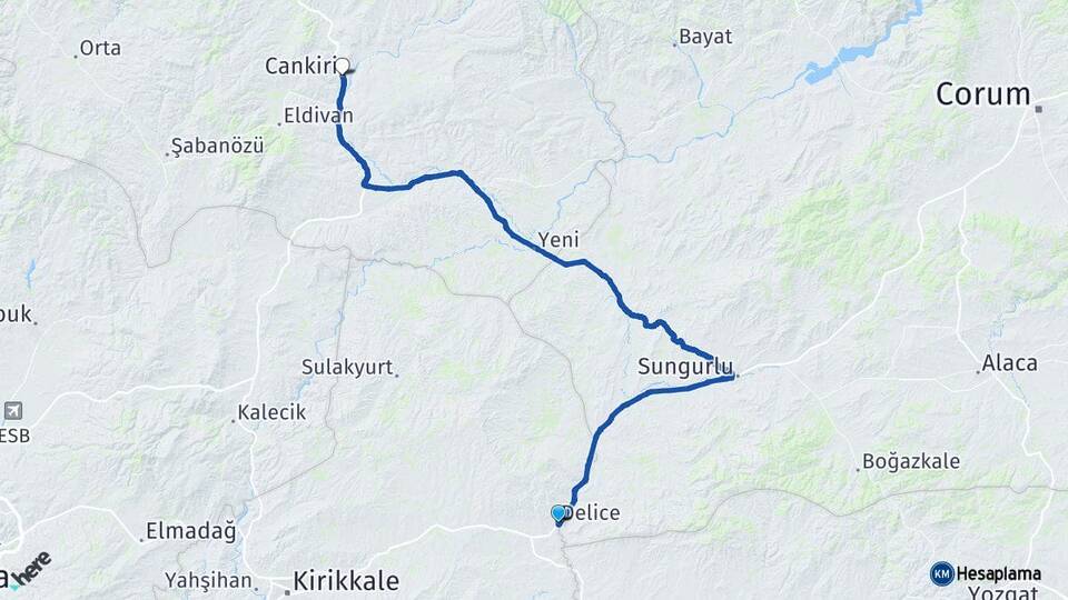 Kırıkkale Delice Çankırı Arası Kaç Km - Yol Haritası