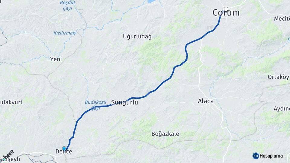 Kırıkkale Delice Çorum Arası Kaç Km - Yol Haritası
