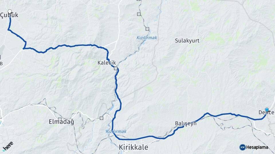 Kırıkkale Delice Çubuk Ankara Arası Kaç Km - Yol Haritası